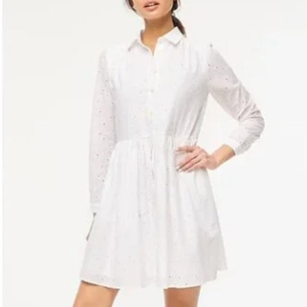 NWT J. Crew Factory Eyelet Collared Mini Shirtdress in‎ White BY515